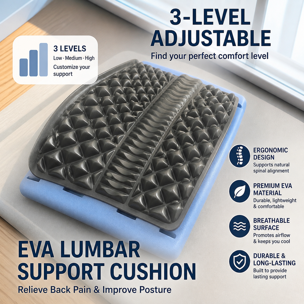 EVA Lumbar Support Cushion 3-Level Adjustable Back Pain Relief & Posture Support